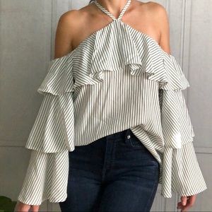 Express Pinstriped Tiered Sleeve Top